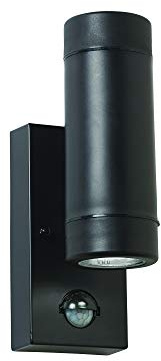 National Lighting Icarus PIR Outdoor Lights - Security Lights with Motion Sensor - GU10 LED Up Down Black Outdoor Wall Lights - IP44 Weatherproof Wall Lights