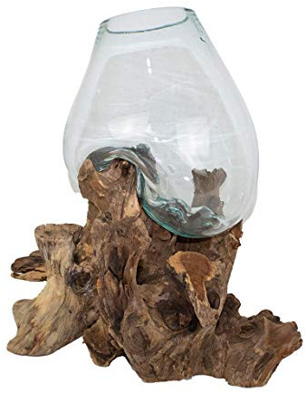 Beho Natürlich gut in Holz Glas XL auf Teak 2827 tolle Geschenkidee Durchmesser ca. 20-23 cm Höhe 30-40 cm Wurzelholz mundgeblasen