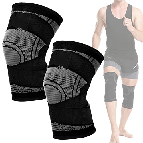 YNITJH Kniestütze Sport Kniebandage Damen und Herren mit Klettverschluss Knieorthese,Knieschiene,Stabilität von Knie und Meniskus beim Sport,Atmungsaktive Bandage Knie(1 Pair),Black-XXL