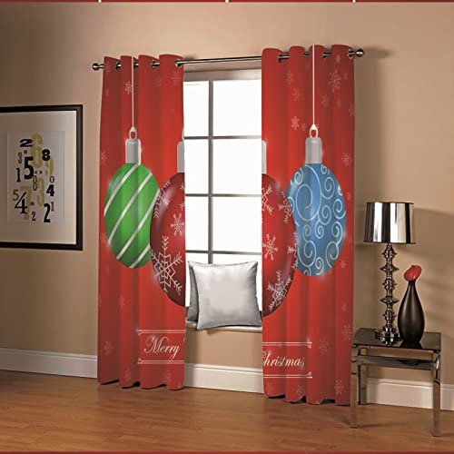 AMDXD Ferma Tende, Tende A Vetro Poliestere Verde Rosso Blu Buon Natale 3 Palline di Natale Con Fiocchi di Neve Tenda Per Finestra 264x183CM