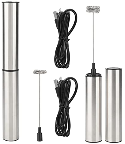Espumador de leche eléctrico 2 piezas, Espumador de leche recargable USB Espumador de leche Espresso de mano Batidor eléctrico Batidor de huevos con cubierta protectora
