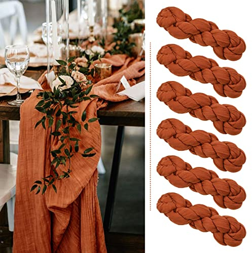Showgeous Lot de 6 chemins de Table en étamine Chemin de Table en Gaze 300 cm de Long Chemin de Table Semi-Transparent décor de Table de Mariage Boho pour fête drapée en Arc (Terre Cuite)