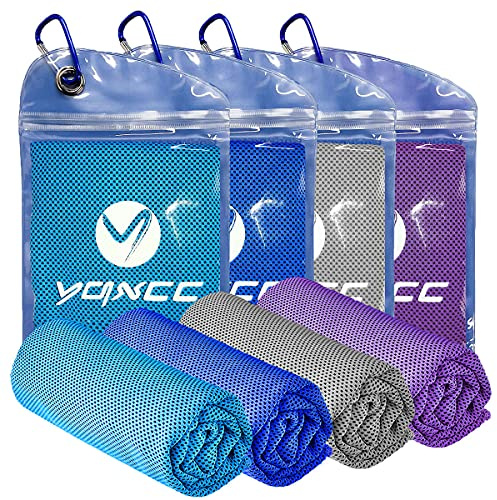 YQXCC 4 Pack Cooling Towels, 100x30 cm, Ice Cool Towel for Neck & Face | Microfibre Soft Breathable Sweat Towel for Gym, Yoga, Golf, Running, Camping, Workouts, Outdoor Sports & Hot Weather
