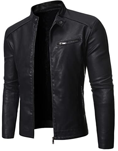 Vagbalena Chaqueta de Cuero con Cuello levantado para Hombre Chaqueta Informal Ajustada Ligera con Cremallera para Motocicleta Chaqueta Ligera de Piel sintética para Motocicleta