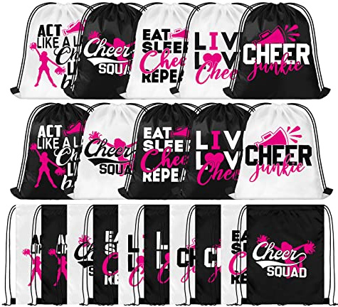 Pinkunn 20 Pcs Cheer Drawstring Backpack Cheerleading Drawstring Gym Bag Cheerleader Gifts Cheer Accessories for Cheerleaders