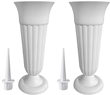 Generico Confezione Da 2 Vasi per Fiori Artificiali Cimitero con Cono di Fiori Artificiali per Esterni, Bianco