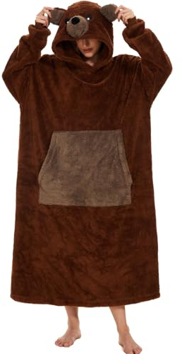 Sudadera Con Capucha de Gran Tamaño Para Mujer, Enorme Bolsillo Frontal, Manta Portátil de Felpa Con Mangas Alargada, Pijama Cálido, Manta de Sofá