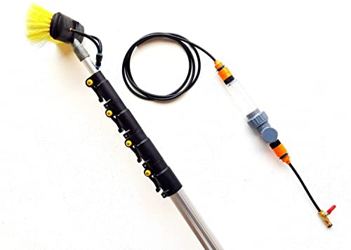 16ft-20ft-24ft Telescopic Water Fed Window Cleaning Pole, Solar Panel Conservatory Cleaner, Hose Fed Extendable Extended Extension High Reach Brush Kit Tool