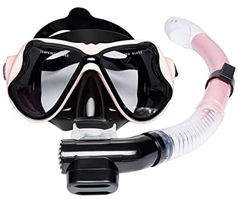 Schnorchelmasken-Set, Schnorchelset mit Tauchmaske, Trockenschnorchel, Tauchen, verstellbare Kopfbänder, einfaches Atmen mit Trockenschnorchel, geeignet für Männer, Frauen, Erwachsene (Pink) (Pi