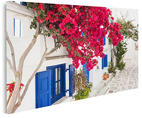 islandburner Bild auf Leinwand Paros Insel Kykladen Griechenland Traditionelles Griechisches Haus Blumen Bilder Wandbilder Poster