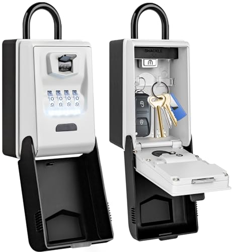 ENONEO Schlüsseltresor mit Beleuchteten Zahlencode Aussen Schlüsseltresor mit Bügel, Wetterfest Schlüsselsafe 4 Stellig Groß Robust Schlüsselbox für Draußen Haus Garage Schule