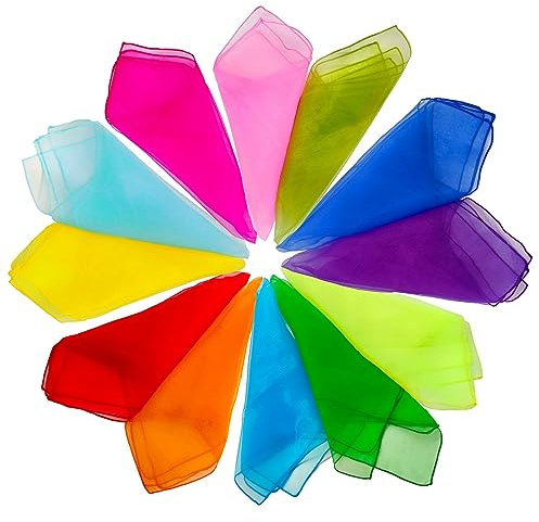 Juggling Dance Scarves 12 PCS Upgraded Reinforced Edges Scarves for Kids Play Silk Scarfs for Babies Toddlers Children Movement Music Scarf Magic Tricks Performance Props Accessories 24 Inches