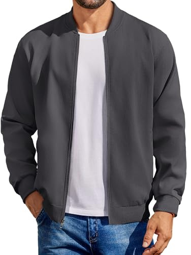 COOFANDY Men Lightweight Cotton Bomber Jacket Casual Varisty Jackets Fashion Flight Jacket Dark Grey, Small
