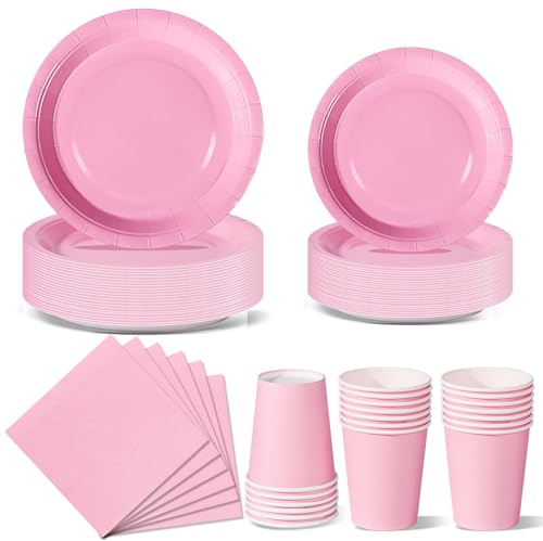 Nkaiso Stoviglie per Feste 96 Pezzi Rosa Chiaro Festa della Addobbi Ragazza di Compleanno dei Dambini Articoli per Feste Set Include Piatto Usa e Getta di Carta Party Tazze Tovaglioli -24 Ospiti