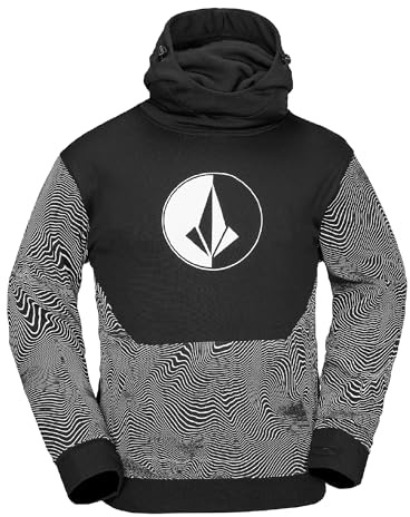 Volcom Hydro Fleece Riding Hoodie för män – vattenavvisande tröja med stormhuva och tumhål, Svart tryck, M