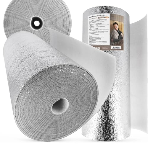 FLOWTOP Heizkörper Reflexionsfolie 10 m x 0,5 m | Isolierfolie Wandisolierung Reflexionsplatte Reflektionsfolie Isoliermatten 3 mm | Thermomatte Alufolie Isolierung Dämmfolie Metallisch