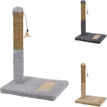PATAM Poste rascador de sisal con Pluma de Juego, Base Reforzada, fácil Montaje, Altura 52 cm - Softy Gris Claro