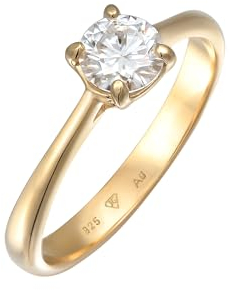 Elli Ring Damen Verlobungsring Solitär mit Moissanite in 925 Sterling Silber Vergoldet