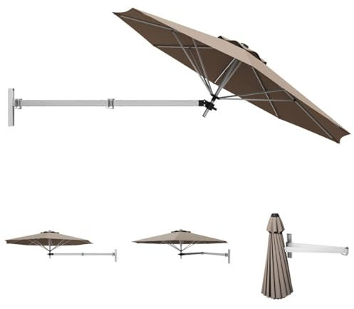 TANGZON Wall-Mounted Parasol, Outdoor Patio Garden Umbrella with Large Shading Area, Wall Tilting Sunshade (Brown)