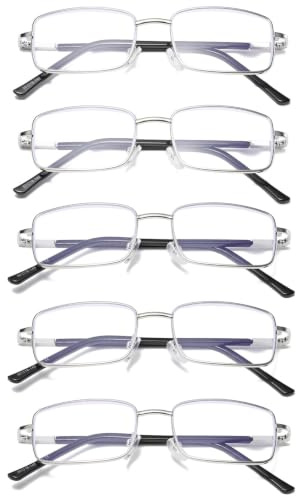 Hubeye Lesebrille aus Metall für Herren Anti-Blau Sehhilfe Rechteckiger Männer Brillen Federscharniere Blaulicht Blockierende Computer Lesehilfe