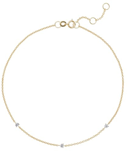 Ethos Jewelry 585 Echtgold 14K Gelbgold Diamant-Station Armband mit 3 kleinen Diamanten – Filigran, Minimalistisches Design – Mit VS2+ Klarheit Diamanten – Handgefertigtes Geschenk für Frauen