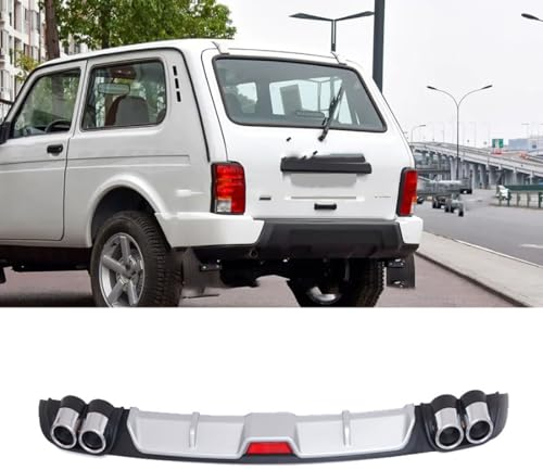 Silber/Schwarz Auto Hinten Stoßstange Diffusor Spoiler Lippe für Lada Niva, Body Kit Spoiler, ABS Kunststoff Material,Silver-Silver