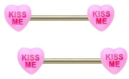 Niaspi 14G Pink Heart Nipple Rings for Women Stainless Steel Acrylic Love Heart Letter Nipplerings Kiss Me Naughty Words Nipple Shield Barbell Nipple Piercing Jewelry