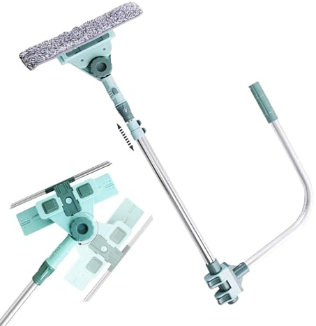 Limpiacristales TelescóPico,Limpiacristales Largo con Palos TelescóPico Forma De U, Cabezal Giratorio De 180 °para Limpiar Ventanas Altas De Vidrio Y Puertas De BañOs,70x25cm