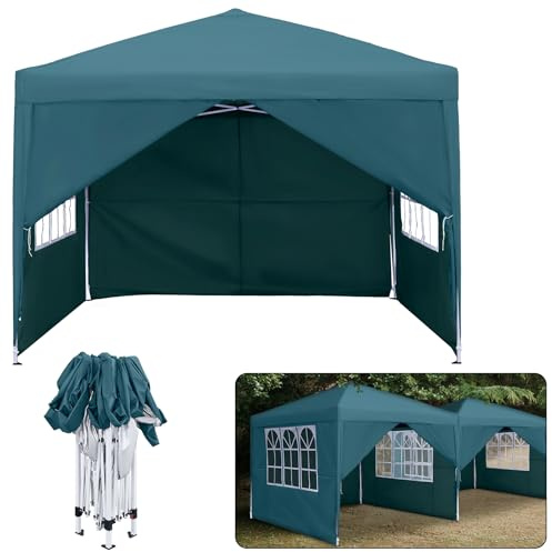 Froadp Paviljong 3 x 3 m vikbar paviljong pop-up festtält vattentät med sidodelar och bärväska UV-skydd festtält för utomhus picknick fest camping, grön