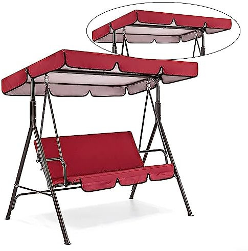 Ersatzdach for Schaukelstuhl, schwarzes Schaukelkissen, Schaukeldach, wasserdichtes Schaukelkissen und Ersatzdach for 3-Sitzer-Stuhlsitz und Baldachinbezug(Red)