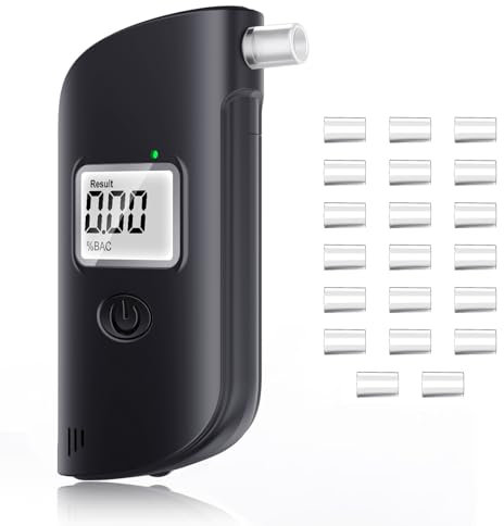 Etilometro Portatile Certificato, Alcol Test, Etilometro Portatile Personale per Uso Domestico e Professionale, Contiene 20 bocchini, Display Digitale LCD, Rilevamento rapido, 【Batterie Non Incluse】