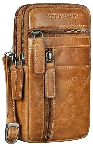 STILORD Asher Leder Brustbeutel Herren Vintage Gürteltasche Crossbody Bag Handytasche zum Umhängen Kleine Brusttasche stylish für Handy Pass Reisebörse Männer Echtleder Farbe:Perugia-braun