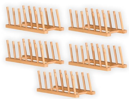 Kesper 58293 | 5 er Set Tellerständer aus Bambus, 25 x 14 x 10 cm, geeignet für 6 Teller oder Brettchen/Tellerhalter