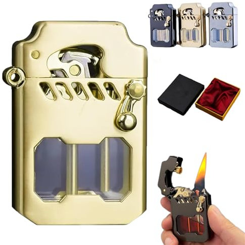 Mechero De Queroseno con Balancín De Metal Mecha, Encendedor De Queroseno con Balancín De Metal Transparente Retro con Tanque De Aceite (Dorado)
