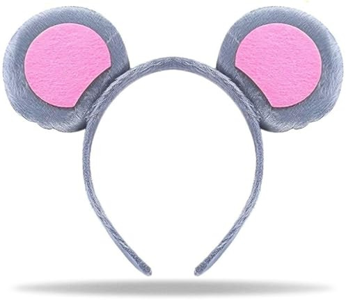 Hatstar Maus Ohren Haarreif grau rosa | Mausi Haarschmuck für Kinder & Erwachsene | Kopfschmuck Damen & Mädchen | Kostüm Accessoire für Karneval & Fasching