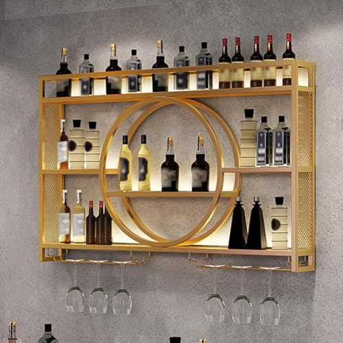GWWBD Vetrina Espositore Bar,Porta Bottiglie di Vino da Parete Industriale Angolo Bar per Casa Moderno Mobile Bar per Casa Salotto Mensola Bar Sospesa(Size:100 * 15 * 80cm,Color:Oro)