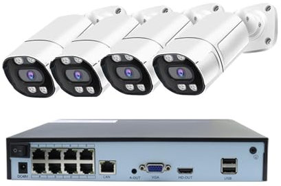 Kit di sorveglianza DVR, kit di sistema di sicurezza per telecamere di sorveglianza IP POE 4K 8MP 4MP 8CH, set di telecamere IP esterne intelligenti con rilevamento facciale AI (4MP 4PCS 1NVR)