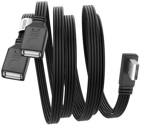 YACSEJAO Cable divisor USB de 90 grados, adaptador USB 2.0 A macho a doble hembra, cable de extensión de datos plano en Y, concentrador de alimentación dual USB para carga/transferencia de datos (0,5