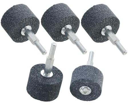 HONGUIS 5 Pcs Abrasive Stone Grinding Wheels with 1/4 Shank,1-1/2 inch by 1 inch Aluminum Oxide Mounted Grinding Wheels for Drill, Grinder, Rotary Tools (38mm*25mm)