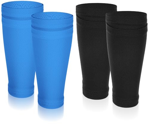 QFGasre 2 Paar Fußball Schienbeinschoner Socken Stutzen mit Optimierter Einstecktasche Anti-Rutsch Ärmel Fußball Schienbeinschoner Sleeves für Kinder Erwachsene Anfänger
