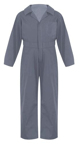 Lejafay Monopetto e grembiuli da lavoro con zip frontale per bambini, tuta standard da pilota di volo meccanico, tuta casual solida, salopette jumpsuit 5-16 anni