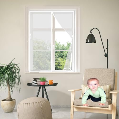 Moustiquaire pour Fenêtre 65 x 104 cm Moustiquaire Fenêtre Magnétique Maille Fine Anti-Mosquito Indéchirable Filet de Fenêtre pour Balcon Salon Patio, Blanc