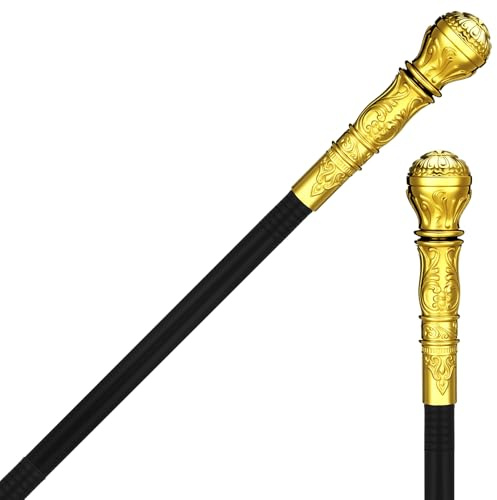 Kasyat Gehstock mit Goldener Spitze Zauberstab aus Schwarzem Kunststoff Spazierstock für Herren Kostüm Halloween Zuhälterstock Abnehmbarer Zepter Steampunk Accessoire für Cosplay Party Karneval, 81 cm