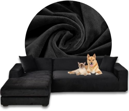 Domidekor Sofa Überzug L-Form – Elastischer Samt Couchbezug, Weich und Wasserdicht – Couch Überzug für 2/3 Sitzer, Universal Sofaüberwürfe mit Anti-Rutsch-Schaumstoffe, Schwarz, Links