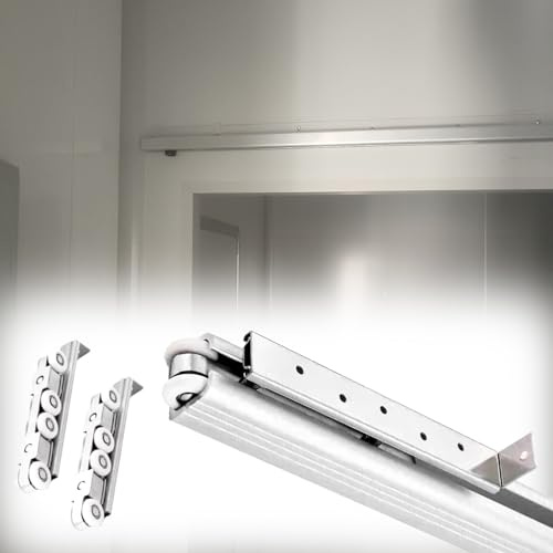 WLCGYD 60 72 96 48 Inch Bypass Sliding Closet Door Track Kit, Customizable Invisible Track Sliding Door Hardware with Rollers & Soft Close Mechanism, Heavy Duty Pocket Door Rail(70inch)