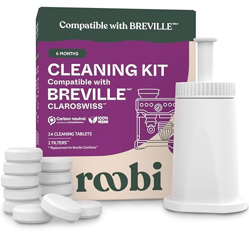 Roobi Espresso Cleaning Kit compatible with Breville ClaroSwiss Filters. Includes 24 Cleaning Tablets and 2 ClaroSwiss Water Filters. Carbon Neutral. 6 Month Supply.