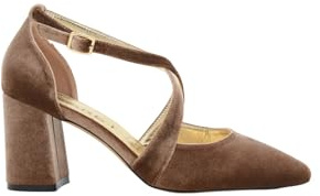 Azarey Zapatos de Terciopelo Taupe con Tiras Cruzadas - (Talla 37)