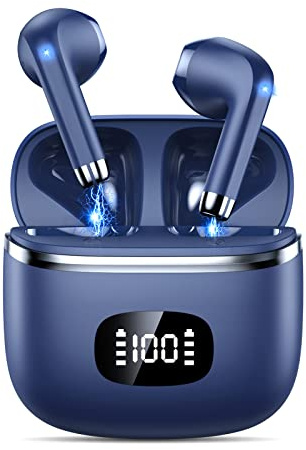 Wireless Earbuds, Bluetooth 5.3 Headphones with ENC Noise Cancelling Mic | HiFi Stereo Wireless Headphones 40H Playtime With LED Display, Touch Control, IP7 Waterproof Bluetooth Earphones, Blue
