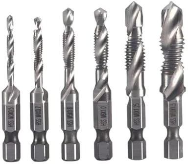 Juego de brocas hexagonales Neattidyly 3 en 1 para machos de roscar en espiral, M3/M4/M5/M6/M8/M10, de acero de alta velocidad, profesionales, para atornillador de impacto de (Silver,Short)