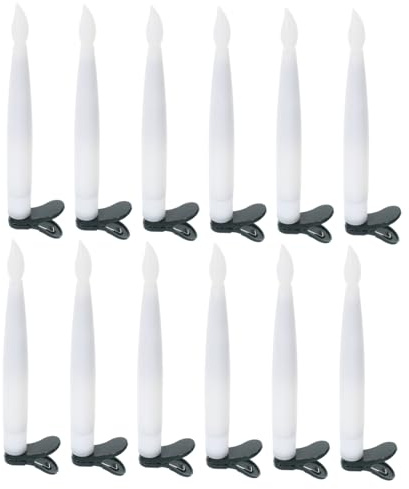 TOGEVAL 12 Ensembles Kit Bougies LED sans Flamme à Clipser pour Sapin de Noël Bougies Décoratives à Piles avec Flamme Vacillante Blanches Chaudes Ensemble Clips et Crochets Décoration